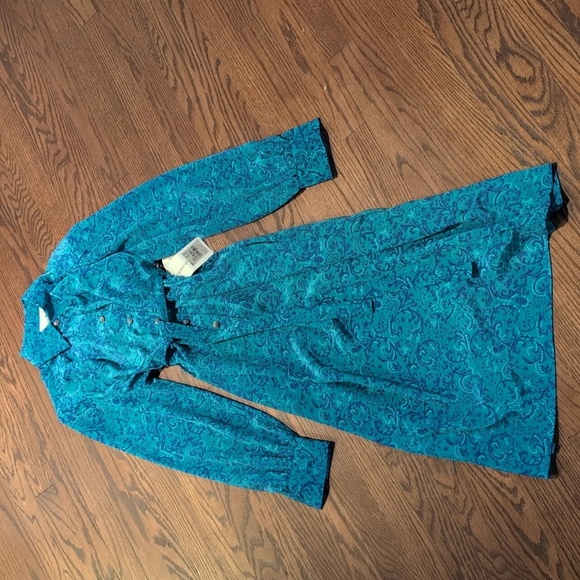 Shrader - VINTAGE 90s Paisley Printed Workwear Vibrant Teal and Purple Dress - Picture 3 of 8